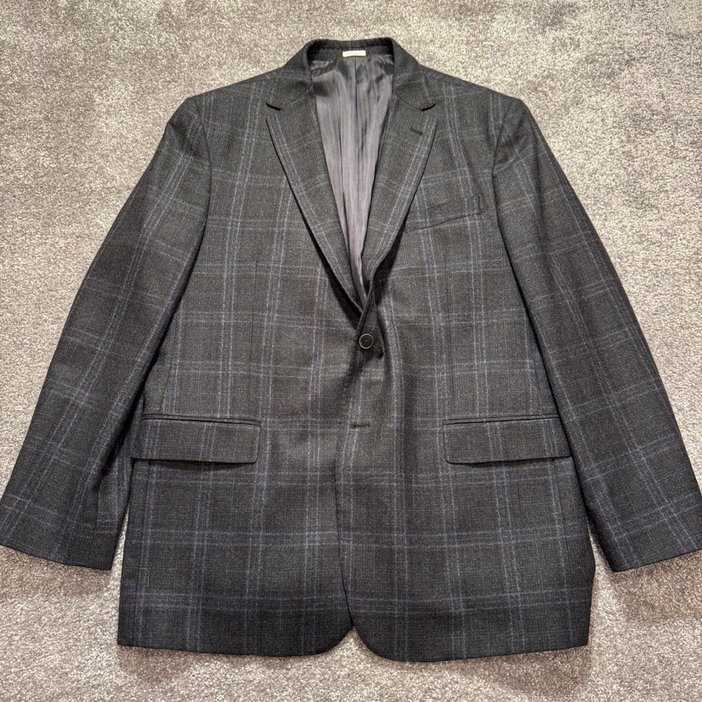 Joseph Abboud Blazer Men 46L Gray Plaid Wool Heritage Zignone Italian Sport Coat